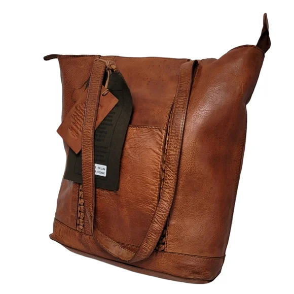 Vilenca Holland Anthropologie Cognac North South Stitch Woven Leather Tote - Picture 8 of 11